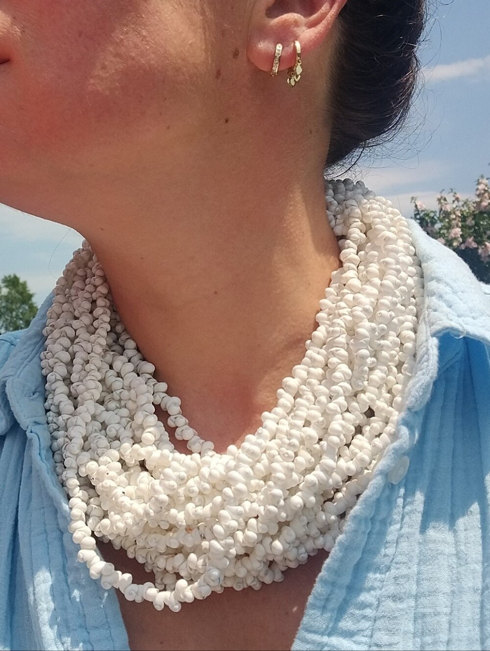 Handmade White Multi-Strand Shell Necklace - Picture 2 of 8